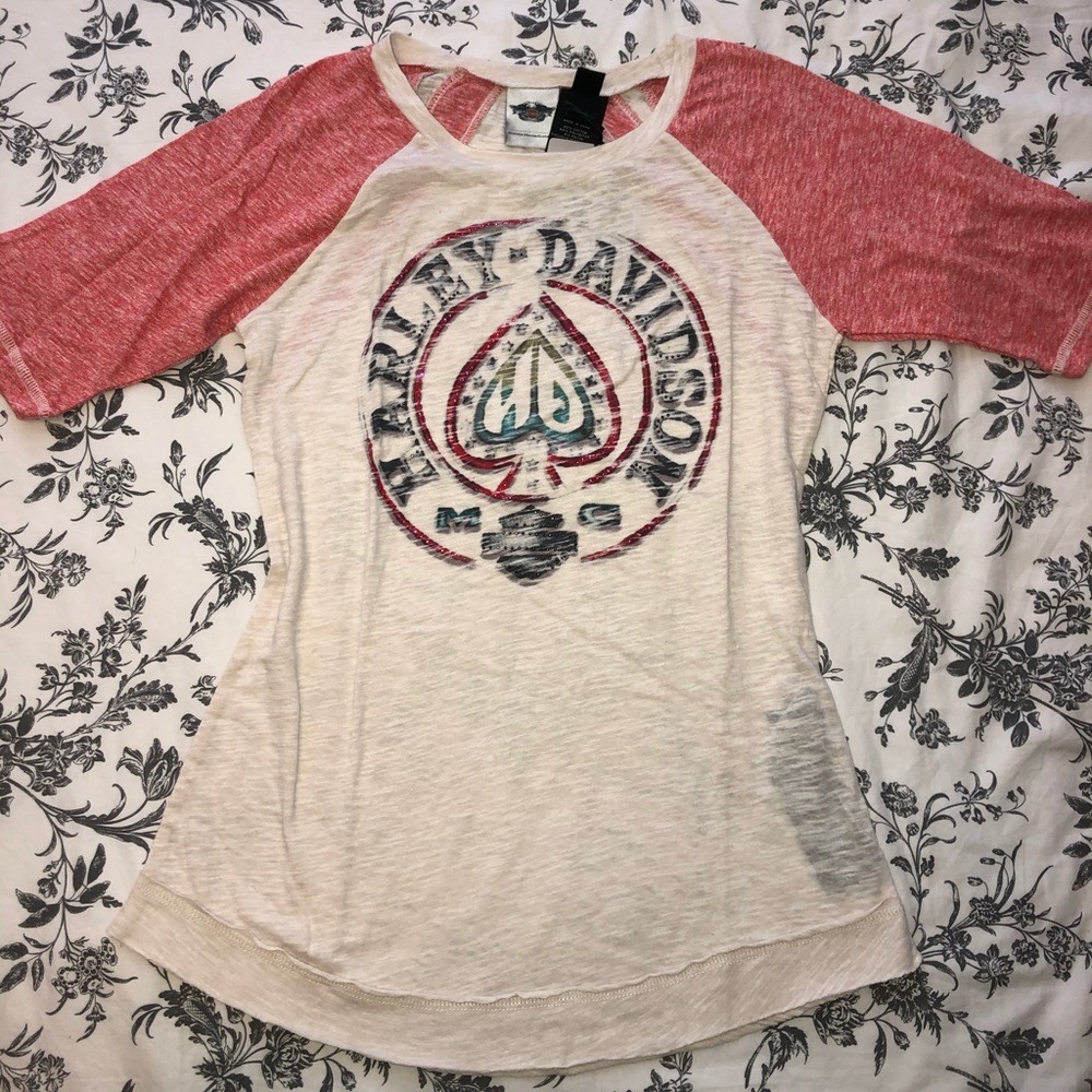 H-D® Womens Stars and Spade Burn-out Raglan Tee ♥️